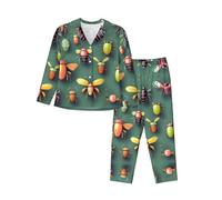 LiuMng Ensemble de 2 pyjamas pour femme, imprimé Atlas des insectes, vêtements de détente doux, à manches longues boutonnées, pour la maison ou comme cadeau, Noir/blanc, XL