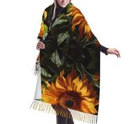 LiuMng Jaune tournesol sur un fond marron Poncho cachemire Foulard à franges - Foulard mode femme / châle long, pour le printemps, l'automne et l'hiver