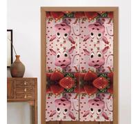 LiuMng Lot de 2 rideaux de porte en tissu - 86,4 x 142,2 cm - Motif vache rose avec fraises