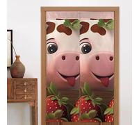 LiuMng Lot de 2 rideaux de porte en tissu - 86,4 x 142,2 cm - Pour décoration d'intérieur - Vaches et fraises