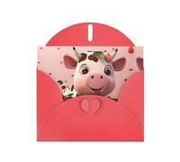 LiuMng Lot de cartes vierges imprimées de vaches et de fraises avec enveloppes rouges, belles cartes de vœux d'anniversaire 10,2 x 15,2 cm, pour toutes les occasions