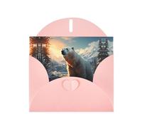 LiuMng Lot de cartes vierges imprimées ours polaire en hiver avec enveloppes roses, belles cartes de vœux d'anniversaire 10,2 x 15,2 cm, pour toutes les occasions