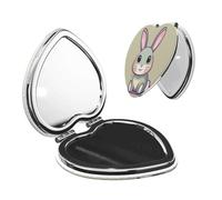 LiuMng Miroir de poche portable de maquillage mignon petit lapin miroir cosmétique de voyage en forme de cœur grossissant miroir compact pour cils