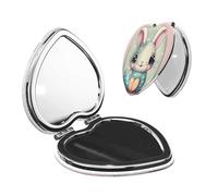 LiuMng Miroir de poche portable rose dessin animé lapin miroir cosmétique de voyage en forme de cœur miroir grossissant compact pour cils