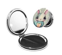 LiuMng Miroir de poche portable rose dessin animé lapin miroir cosmétique de voyage miroir de forme ronde impression miroir compact pour cils