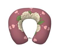 LiuMng Oreiller de voyage en mousse à mémoire de forme Rose d'amour blanche - Support de cou réglable en forme de U pour avion, voiture, sommeil