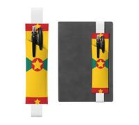 LiuMng Porte-stylo réglable, bande élastique noire, marque-page, drapeau de la Grenade, pochette à crayons en cuir, pour journal ou carnet, blanc, Taille unique, Porte-stylo réglable pour journaux