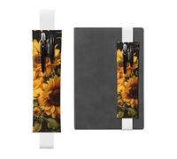 LiuMng Porte-stylo réglable, marque-page avec bande élastique noire, avec imprimé tournesol jaune, pochette à crayons en cuir, pour journal intime, carnet, blanc, Taille unique, Porte-stylo réglable