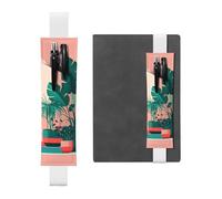 LiuMng Porte-stylo réglable, marque-page avec bande élastique noire, belle plante verte en pot, pochette à crayons en cuir, pour journal et carnet, blanc, Taille unique, Porte-stylo réglable pour