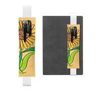 LiuMng Porte-stylo réglable, marque-page avec bande élastique noire, graines de tournesol et tournesol, pochette à crayons en cuir, pour journal et carnet de notes, blanc, Taille unique, Porte-stylo