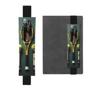 LiuMng Porte-stylo réglable, marque-page avec bande élastique noire, imprimé balles de tennis et raquettes en cuir, pour journal intime, carnet, Noir/blanc, One Size, Porte-stylo réglable pour