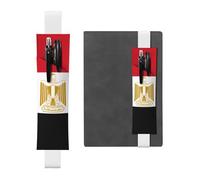 LiuMng Porte-stylo réglable, marque-page avec bande élastique noire, imprimé drapeau égyptien, pochette à crayons en cuir, pour journal ou carnet, blanc, Taille unique, Porte-stylo réglable pour