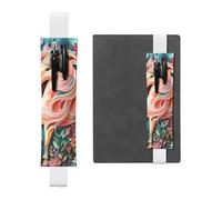 LiuMng Porte-stylo réglable, marque-page avec bande élastique noire, imprimé licorne rose, pochette à crayon en cuir, pour journal intime, blanc, taille unique, porte-stylo réglable pour journaux