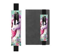 LiuMng Porte-stylo réglable, marque-page avec bande élastique noire, imprimé licorne rose, pochette à crayons en cuir, pour journal et carnet de notes