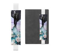 LiuMng Porte-stylo réglable, marque-page avec bande élastique noire, imprimé papillon blanc, pochette à crayons en cuir, pour journal ou carnet de notes, blanc, Taille unique, Porte-stylo réglable