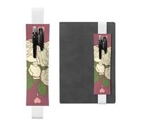 LiuMng Porte-stylo réglable, marque-page avec bande élastique noire, imprimé rose d'amour blanche, pochette à crayons en cuir, pour journal et carnet, blanc, Taille unique, Porte-stylo réglable pour