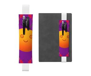 LiuMng Porte-stylo réglable, marque-page avec bande élastique noire, imprimé smiley orange, pochette à crayons en cuir, pour journal et carnet, blanc, Taille unique, Porte-stylo réglable pour journaux