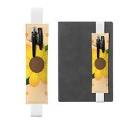 LiuMng Porte-stylo réglable, marque-page avec bande élastique noire, imprimé tournesol doré, pochette à crayons en cuir, pour journal et carnet de notes, blanc, Taille unique, Porte-stylo réglable