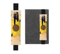 LiuMng Porte-stylo réglable, marque-page avec bande élastique noire, imprimé tournesol doré, pochette à crayons en cuir, pour journal et carnet de notes, Noir , Taille unique, Porte-stylo réglable