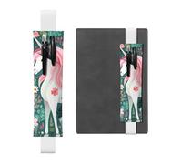 LiuMng Porte-stylo réglable, marque-page avec bande élastique noire, licorne avec imprimé cheveux roses, pochette à crayons en cuir, pour journal et carnet de notes, blanc, Taille unique, Porte-stylo