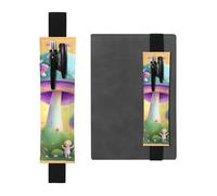 LiuMng Porte-stylo réglable, marque-page avec bande élastique noire, motif champignon fantaisie en cuir, pochette à crayons pour journal ou carnet, Noir , Taille unique, Porte-stylo réglable pour