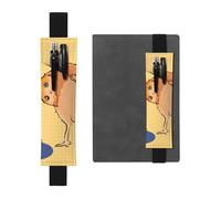 LiuMng Porte-stylo réglable, marque-page avec bande élastique noire, motif chouette tordue, pochette à crayons en cuir, pour journal et carnet, Noir , Taille unique, Porte-stylo réglable pour journaux