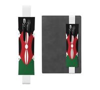 LiuMng Porte-stylo réglable, marque-page avec bande élastique noire, motif drapeau du Kenya, pochette à crayons en cuir, pour journal ou carnet de notes, blanc, Taille unique, Porte-stylo réglable