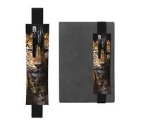 LiuMng Porte-stylo réglable, marque-page avec bande élastique noire, motif léopard dans une veste en cuir, pochette à crayons en cuir, pour journal intime