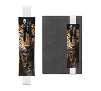LiuMng Porte-stylo réglable, marque-page avec bande élastique noire, motif léopard dans une veste en cuir, pochette à crayons en cuir, pour journal intime, Blanc, One Size, Porte-stylo réglable pour