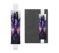LiuMng Porte-stylo réglable, marque-page avec bande élastique noire, motif papillon et fleurs violettes, pochette à crayons en cuir, pour journal et carnet de notes, blanc, Taille unique, Porte-stylo