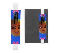 LiuMng Porte-stylo réglable, marque-page avec bande élastique noire, pochette à crayons en cuir imprimé smiley jaune poire, pour journal ou carnet, blanc, Taille unique, Porte-stylo réglable pour