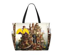 LiuMng Sac de plage grande capacité - Sac de voyage imperméable imprimé château de rêve multi-poches fourre-tout pour les vacances, la salle de sport pour femmes