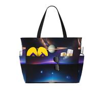 LiuMng Sac de plage grande capacité - Sac de voyage imperméable imprimé Cosmic Saturne multi-poches pour les vacances, la gym, les femmes, noir, taille unique