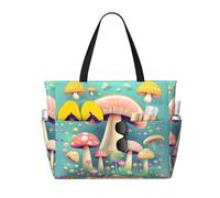 LiuMng Sac de plage grande capacité - Sac de voyage imperméable imprimé jolis petits champignons multi-poches fourre-tout pour les vacances, la salle de sport pour femmes