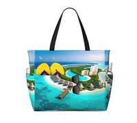 LiuMng Sac de plage grande capacité - Sac de voyage imperméable imprimé paysage des Maldives multi-poches fourre-tout pour les vacances, la salle de sport pour femmes