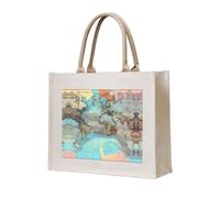 LiuMng Sac fourre-tout en toile pour femme/sac à main personnalisé/sac d'épicerie imprimé carte du monde de dessin animé, pour amis, sœurs, cadeaux