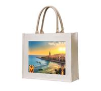 LiuMng Sac fourre-tout en toile pour femme/sac à main personnalisé/sac d'épicerie imprimé coucher de soleil à Barcelone, pour amis, sœurs, cadeaux