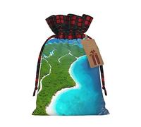 LiuMng Sacs cadeaux de Noël avec cordon de serrage « An island in the Ocean » avec étiquettes - Emballage en tissu réutilisable pour le stockage des cadeaux de fête.