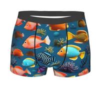 LiuMng Sous-vêtement pour homme avec imprimé de poissons sous-marins récifs doux et confortables pour hommes, pères, noir, Small