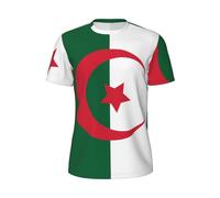 LiuMng T-shirt à manches courtes en maille pour homme avec imprimé drapeau de l'Algérie - T-shirts d'entraînement athlétiques respirants, col rond, pour salle de sport en plein air, noir, Taille L