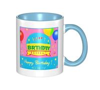 LiuMng Tasse à café ballon « Happy Birthday » - En céramique - Double couleur - Imprimé bleu ciel - Pour la maison et le bureau - 325 ml