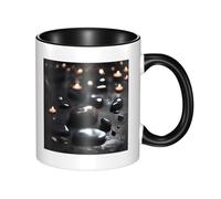 LiuMng Tasse à café en céramique avec pierre mystère noire - Double couleur - Impression noire - Pour la maison et le bureau - 325 ml