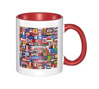 LiuMng Tasse à café en céramique double couleur avec différents drapeaux - Impression rouge - Pour la maison et le bureau - 325 ml