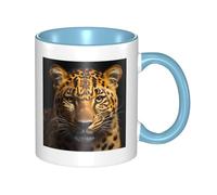 LiuMng The deep-eyed leopard Tasse à café double couleur en céramique tasse à thé tasse à boire tasse bleu ciel tasses drôles pour la maison et le bureau 325 ml