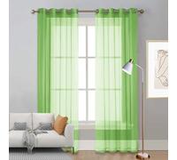 LIUNADM Rideaux Occultants, Rideau en Tulle 100 x 135 cm Bloquer Soleil Anti-UV, Doux et Esthétiques Tulle avec Oeillets Transparent Filtrer pour Porte Salon Chambre Cuisine Dressing, Vert