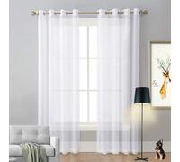 LIUNADM Rideaux Voilage à Oeillet Rideau Semi 75 x 210 cm Demi Transparent, avec Œillets, Multicolore Rideau Maison Cuisine Anti Chaleur pour Chambre, Salon, Maison, Blanc