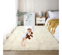 LIUNADM Tapis Chambre Shaggy 150 x 160 cm Décoration Intérieure, Antidérapant Descente de Lit Chambre Grande Taille Salon, à Coucher, Blanc cassé