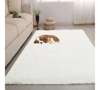 LIUNADM Tapis Salon Shaggy 75 x 135 cm Intérieur Moelleux Épais, Long Shaggy Tapis Salon à Poils pour Chambre à Coucher, Blanc
