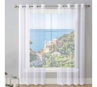 LIUNADM Translucides Voilage à Oeillets Rideaux 250 x 180 cm Demi Transparent, Polyester, Plusieurs Tailles Rideau Occultant, Rideaux Thermique Isolant pour Chambre, Salon, Maison, Blanc