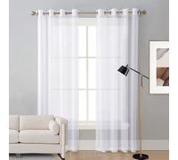 LIUNADM Translucides Voilage à Oeillets Rideaux 75 x 205 cm Demi Transparent, Polyester, Plusieurs Tailles Transparent Rideau pour Petite Fenêtre pour Chambre, Salon, Maison, Blanc